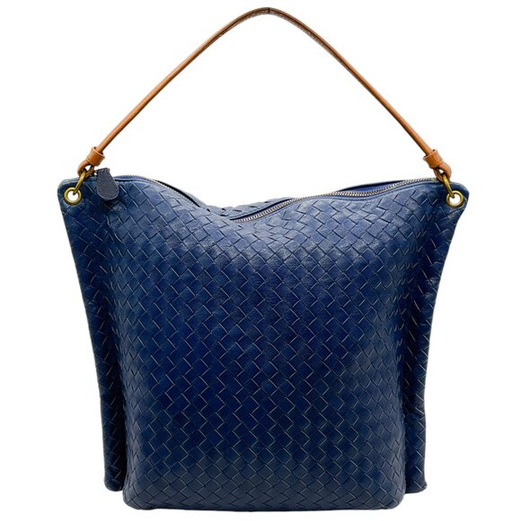 Bottega Veneta Blue Intrecciato Leather Shoulder Bag - Picture 1 of 9